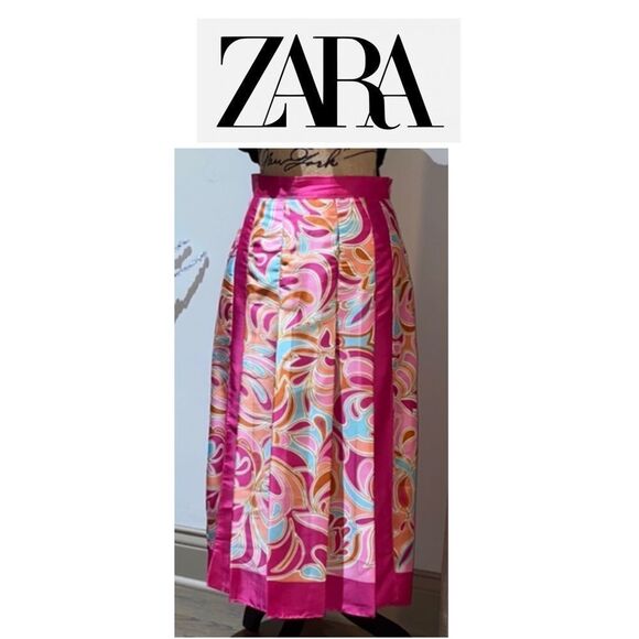 LAST CHANCE Zara satin look pink paisley print skirt - Picture 3 of 10
